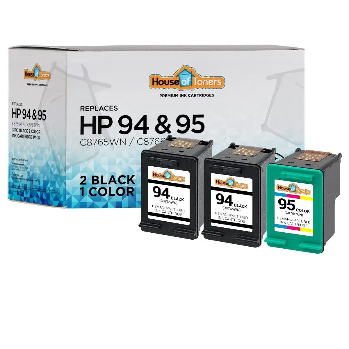 

3pk #94 #95 C8765W C8766W Blk & Clr Ink Cartridges for HP Officejet Series