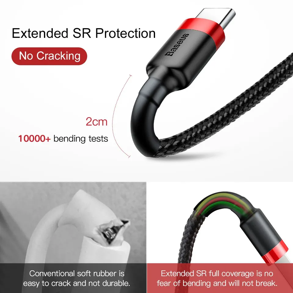 Baseus Cable USB tipo C para Huawei, Honor, Xiaomi, Samsung, super carga rápida, cable de datos y carga 3