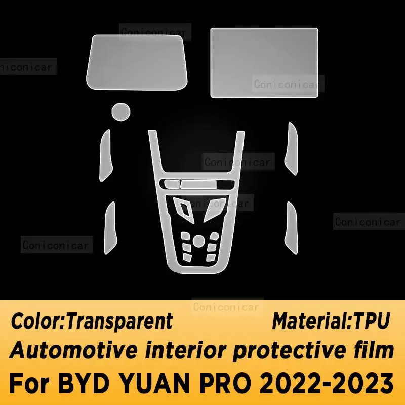 For BYD YUAN Pro 2022 2023 Gearbox Panel Navigation Screen Automotive Interior TPU Protective Film Anti-Scratch Accessories