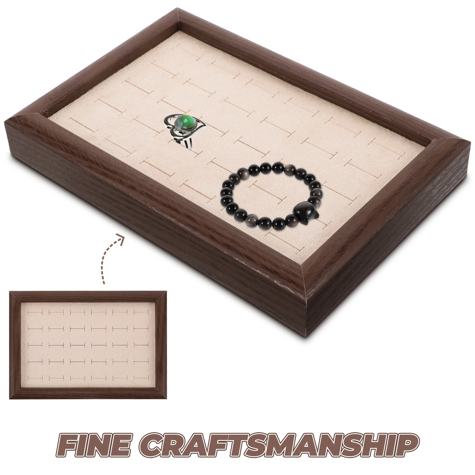 Wood Color Ring Storage Box Walnut Jewelry Tray Necklace Holder Bracelet Display Suede Earring Pendant Organizer Home Store
