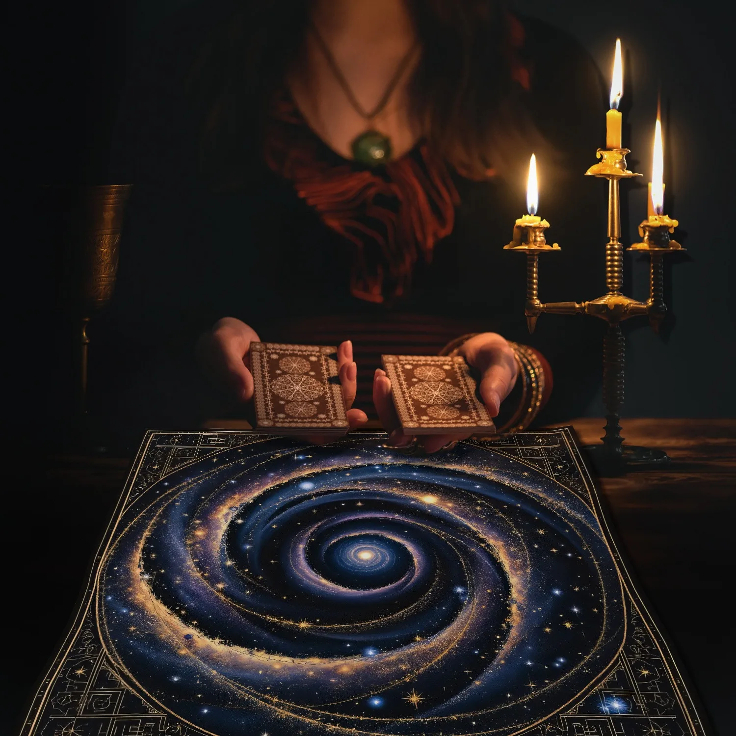 Cosmic Sacred Spiral Tarot Tablecloth Multiple Sizes HD Sublimation Print Dark Blue Star Witch Symbols 100 Polyester Machine