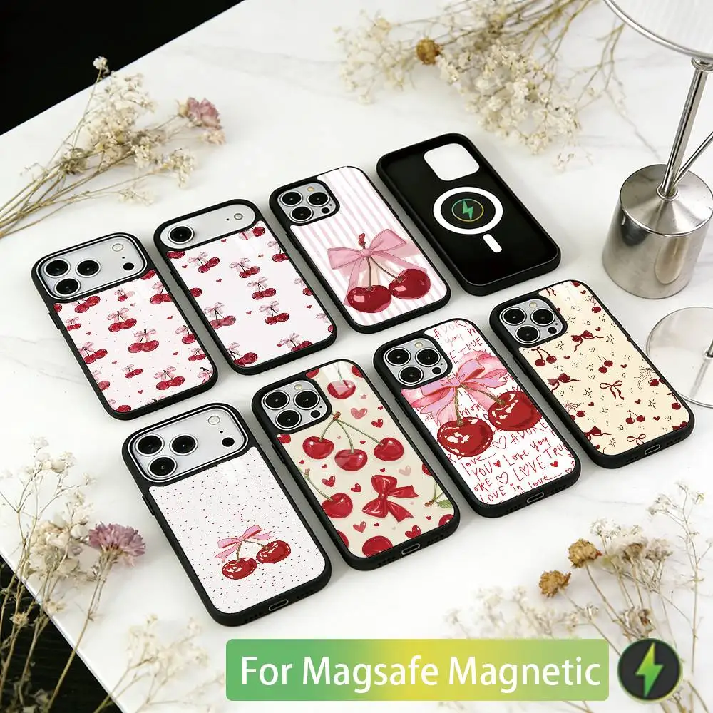 

Cute cherry Phone Case For iPhone17,16,15,14,13,12,11 Plus,Pro Magnetic with Magsafe Wireless Charging