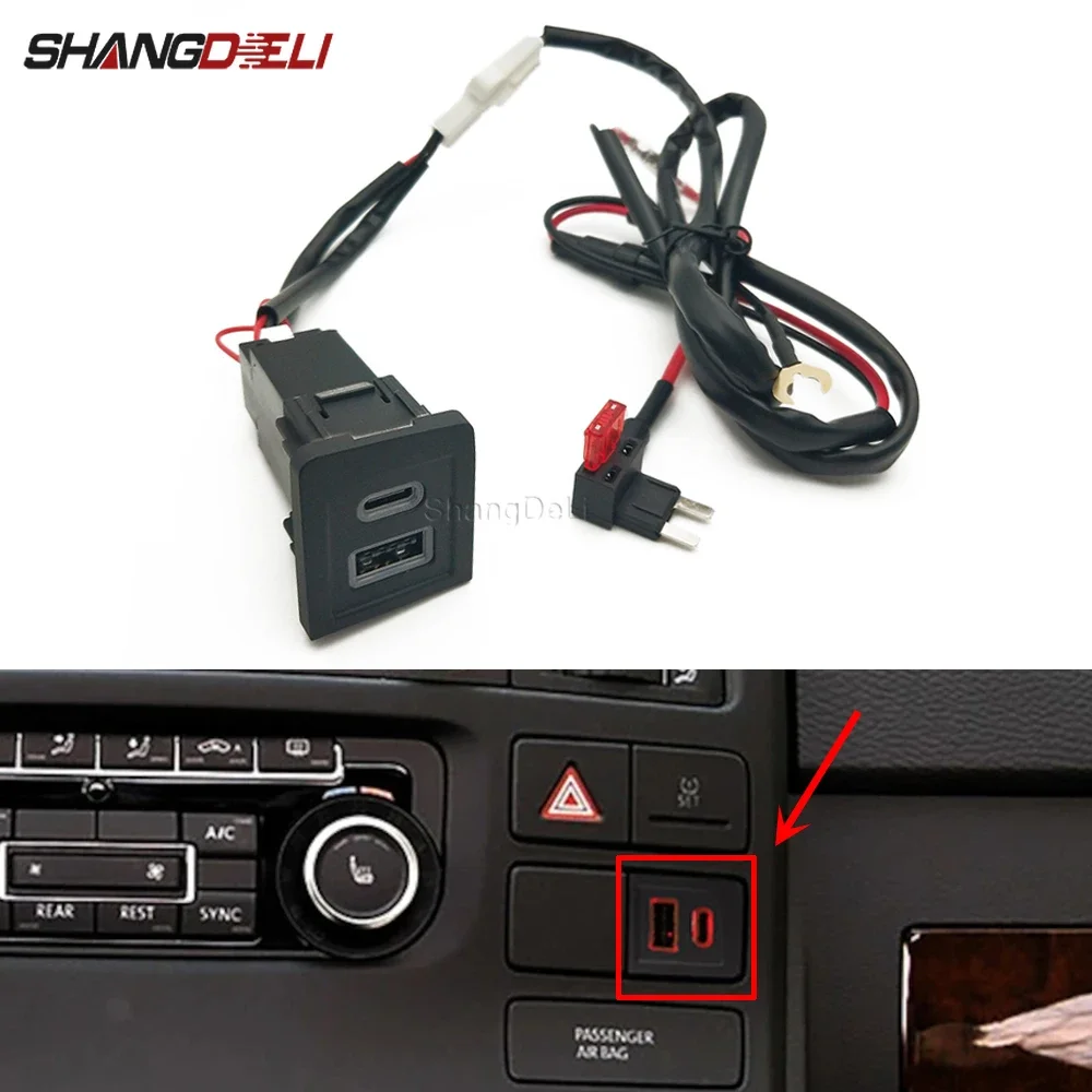 Ładowarka samochodowa Adapter do ładowania telefonu Gniazdo ładowania USB Ładowarka samochodowa PD QC3.0 Adapter ładowarki samochodowej Pasuje do Volkswagen Multivan T5 2003-2009