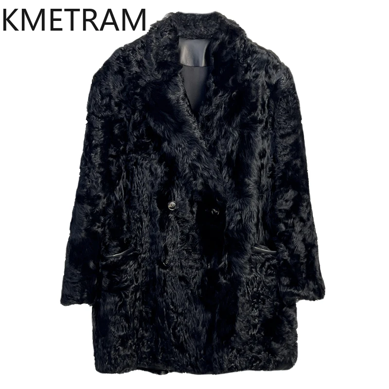Laine naturelle en peau de mouton Double face veste de fourrure femmes de luxe noir costume réel manteau de fourrure hiver femme vêtements 2025 шу onder ж Döncud