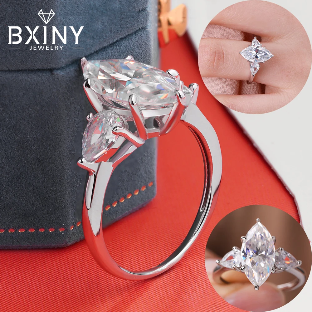

BXINY GRA Certified 3Carat Marquise Cut Moissanite Rings S925 Silver D Color VVS Lab Diamond For Women Wedding Band Fine Jewelry