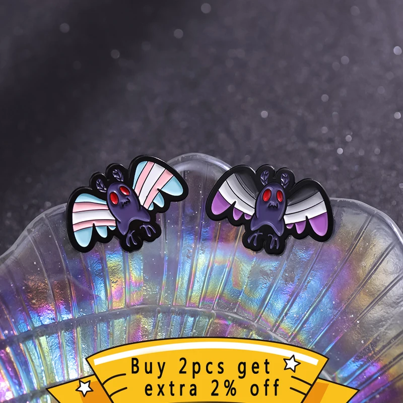 Rainbow Mothman Enamel Pins Eyes That Refract Red Light Stealth Creature Brooches Lapel Badges LGBT Jewelry Gift For Kid Friends