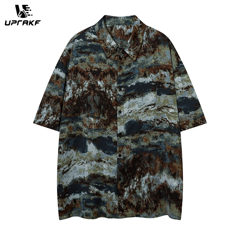 

UPRAKF Vintage Streetwear Abstract Print Shirts Casual Summer Tops Outwear Short Sleeve High Quality Fashion Loose Comfortable