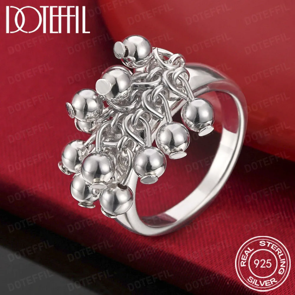 925 Sterling Silver Smooth Grape Beads Ring For Women Fashion Wedding Engagement Party Gift Charm Jewelry