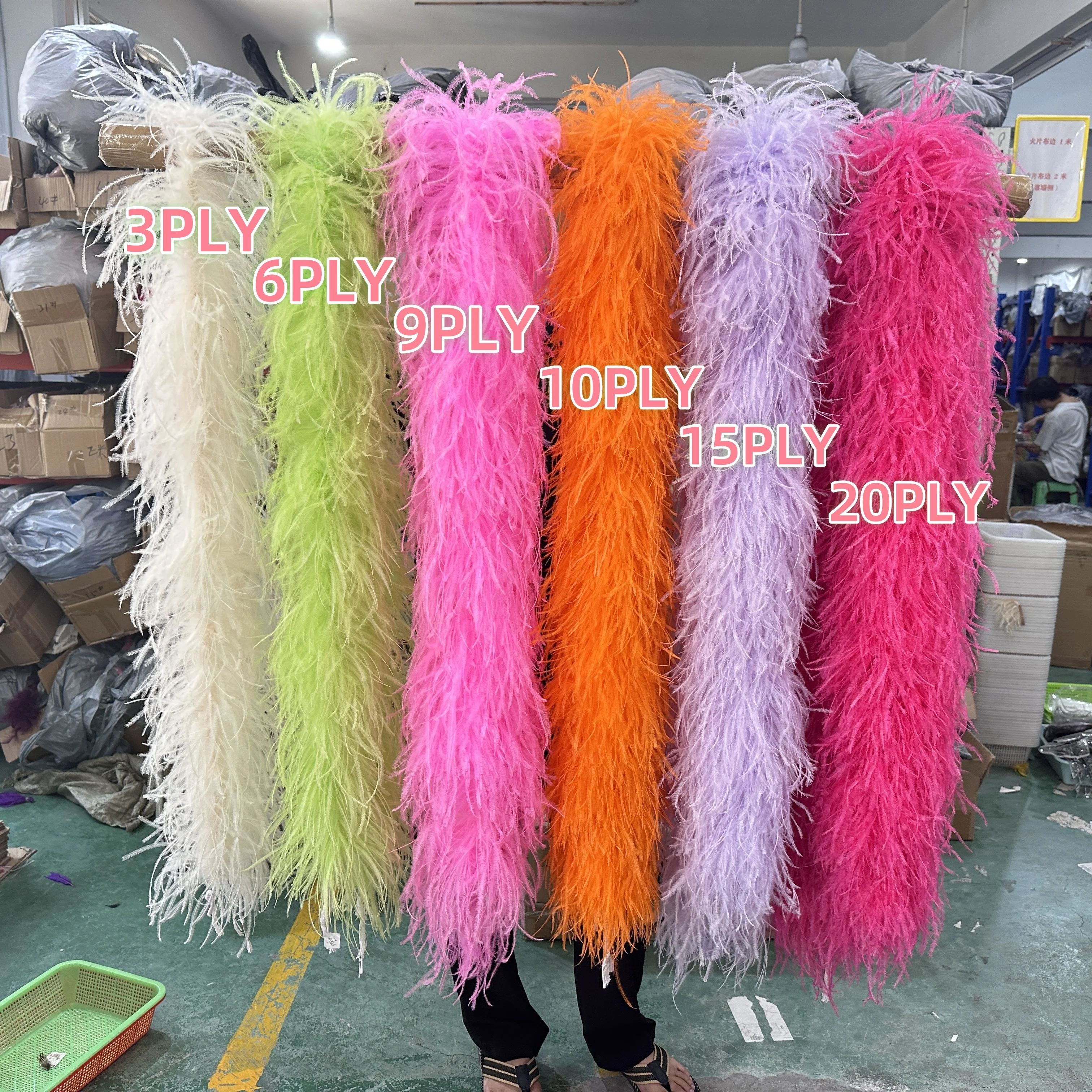 1.5M 2M Fluffy Ostrich Feathers Boa 6 10 15Ply Plumes Shawl for Wedding Carnival Clothing Dress Scarf Sewing Accessories Scarf