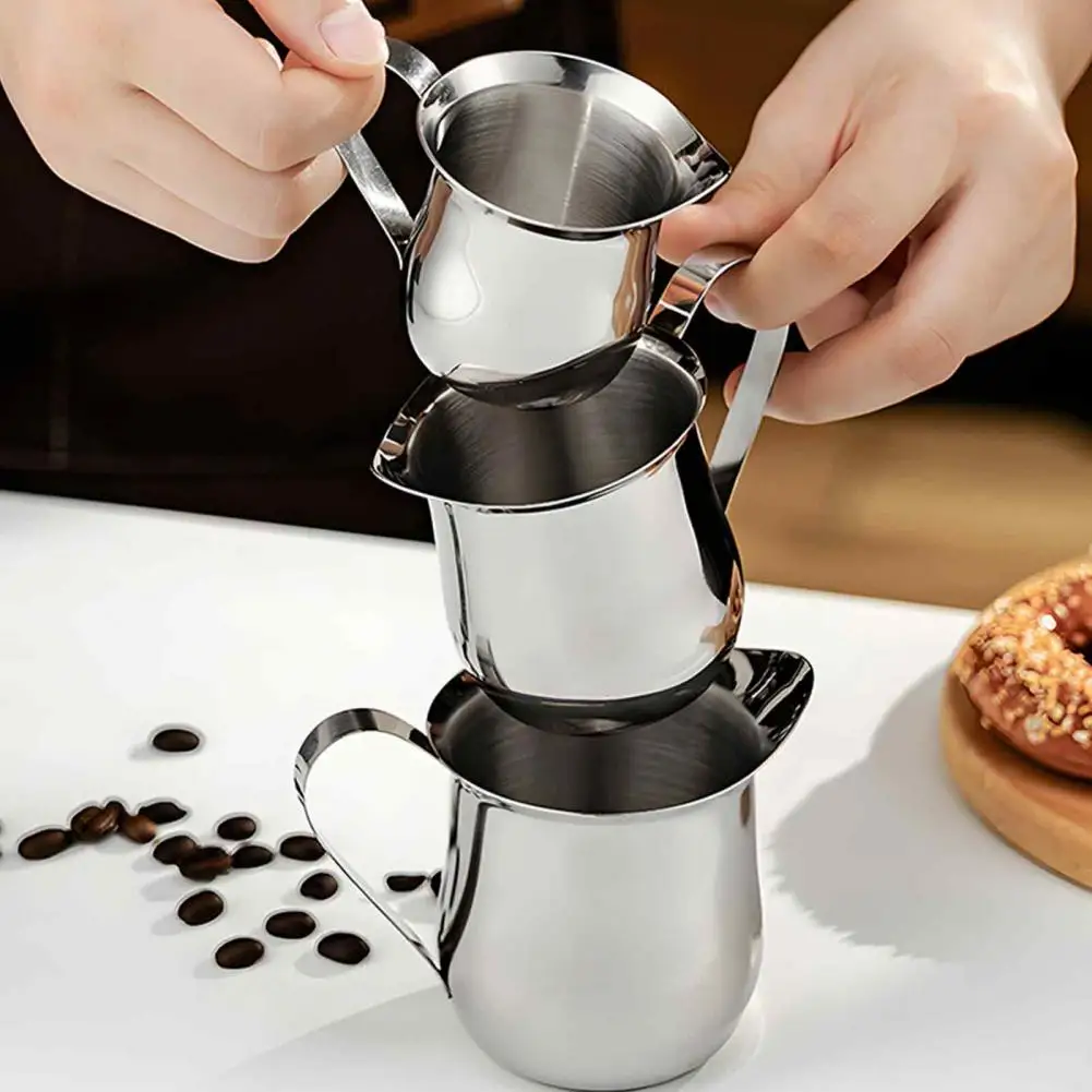 Barista Coffee Accessories Stainless Steel Bell Shaped Milk Pitcher with Pointed Spout Ergonomic Handle Creamer for Espresso