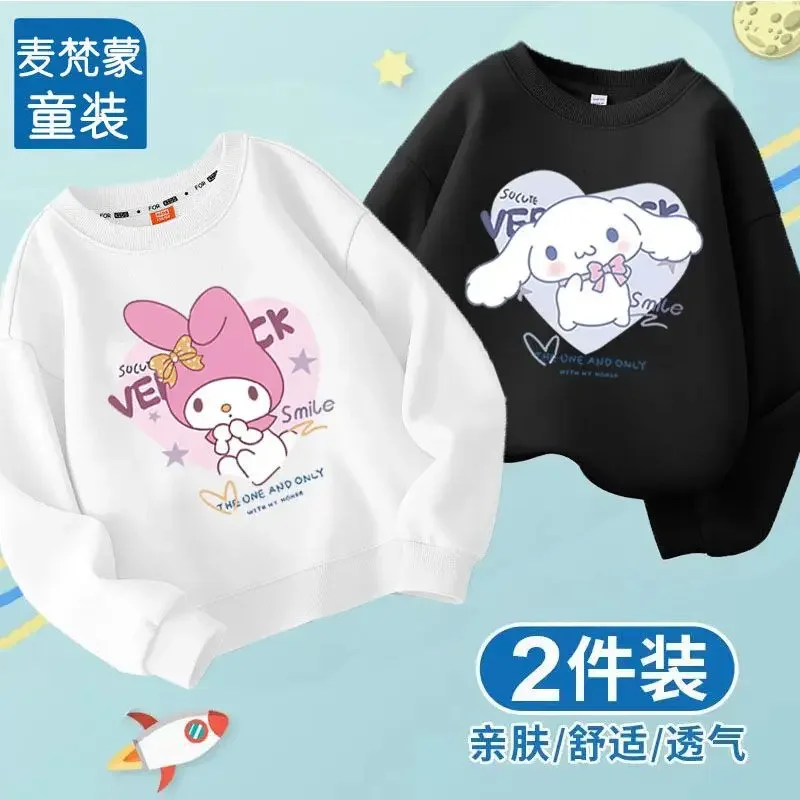 Cute Girl Kuromi Hoodies Kawaii Cinnamoroll Pullover  Two pieces Round neck Sweatshirts Cartoons Children Casual  Kids Clothes