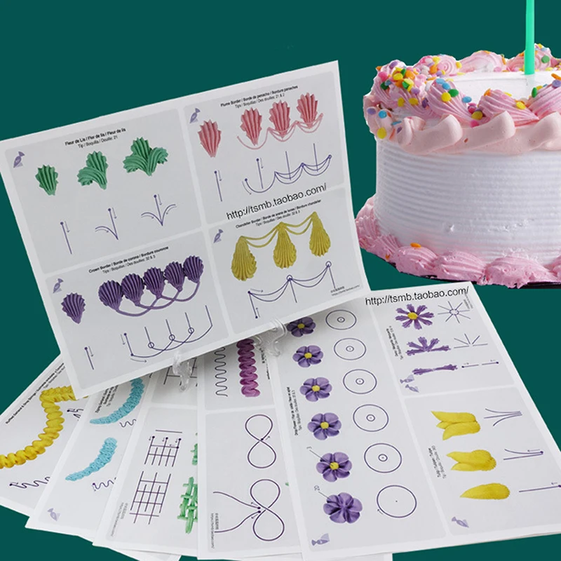 27Pcs/14sheets Cake Icing Piping DIY Practice Drawing Board Template Paper Decor Practice Template Paste Fondant Decorating