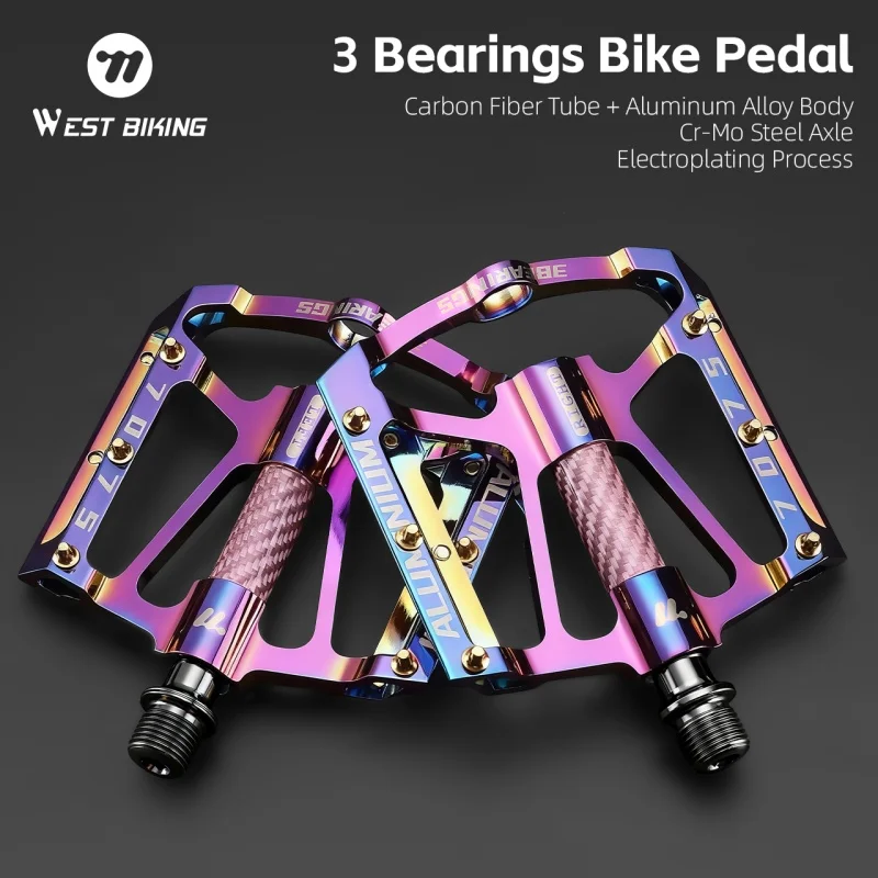 WEST BIKING Ultralight Bicycle Pedals - Aluminum Alloy 3 Sealed Bearings Non-Slip Wide Flat Design for 14mm Thread MTB Road Bike
