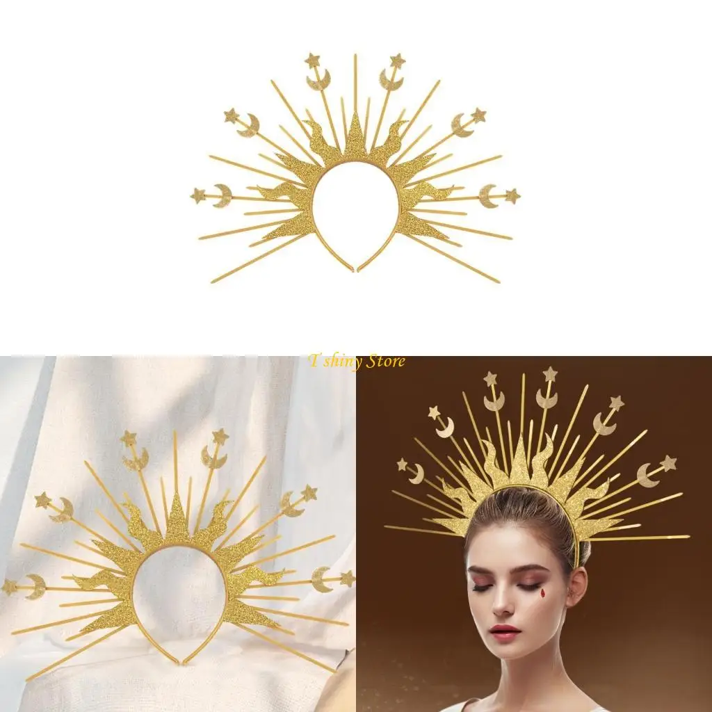 

N58F Spiked Moon Star Headband Cosplay Hairhoop Halloween Costume Hairband Crownpiece