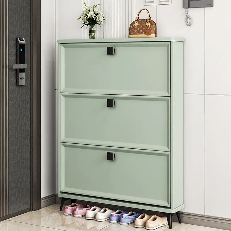 Ultra-thin shoe cabinet household door door tipping bucket entrance cabinet integrated cream wind small apartment simple modern
