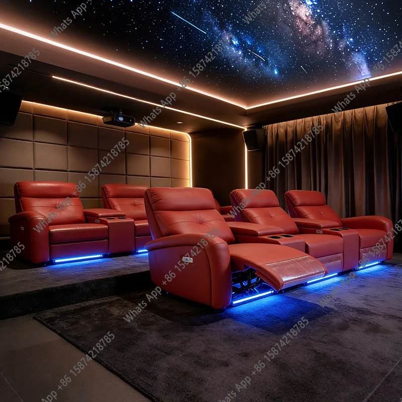 Zc Home Theater Sofa Video Room Video Hall Electric Function Curved Leather Sofa Private Villa Living Room Combination