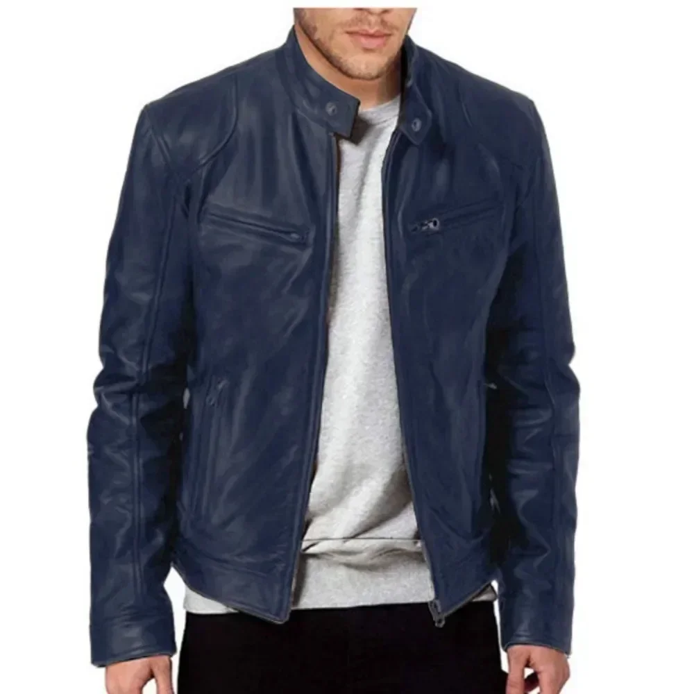 2025 Leather Motorcycle Jacket Men Stand Collar Casual Slim Short-Coat PU Jacket Autumn Winter Windproof Leather Coat Blazer Men
