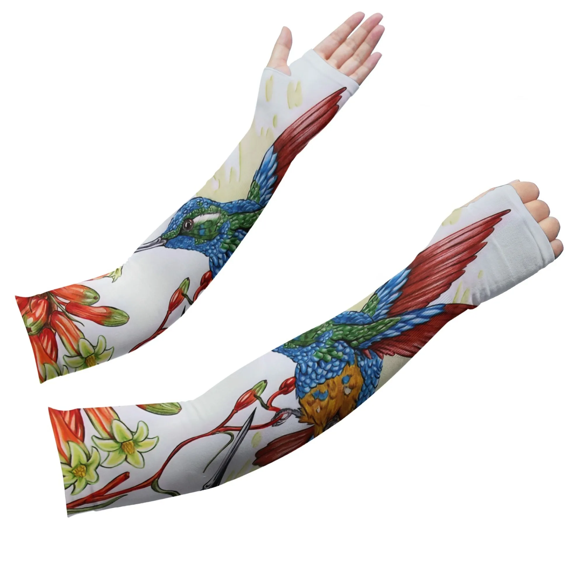 Brightly Colored Bird Print Arm Sleeves Soft Non-slip Skin-friendly Sleeves for Outdoor Cycling, Running Fitness Gardening