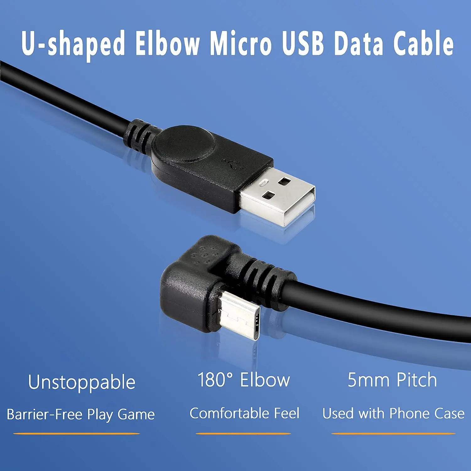 0.3M U-Shape USB Cable 180 Degree Angle USB 2.0 To Micro-USB or Type-C Data Sync Charging Cord for Android Phone Tablet