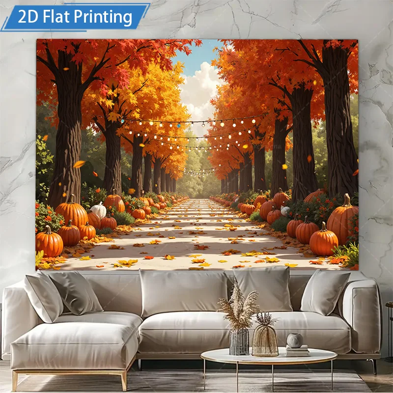 [2D شقة] 1 قطعة 4x16 بوصة علامة معدنية الخريف الغابات مسار اليقطين المشهد 2D الطباعة المسطحة المعادن جدار ديكور فني