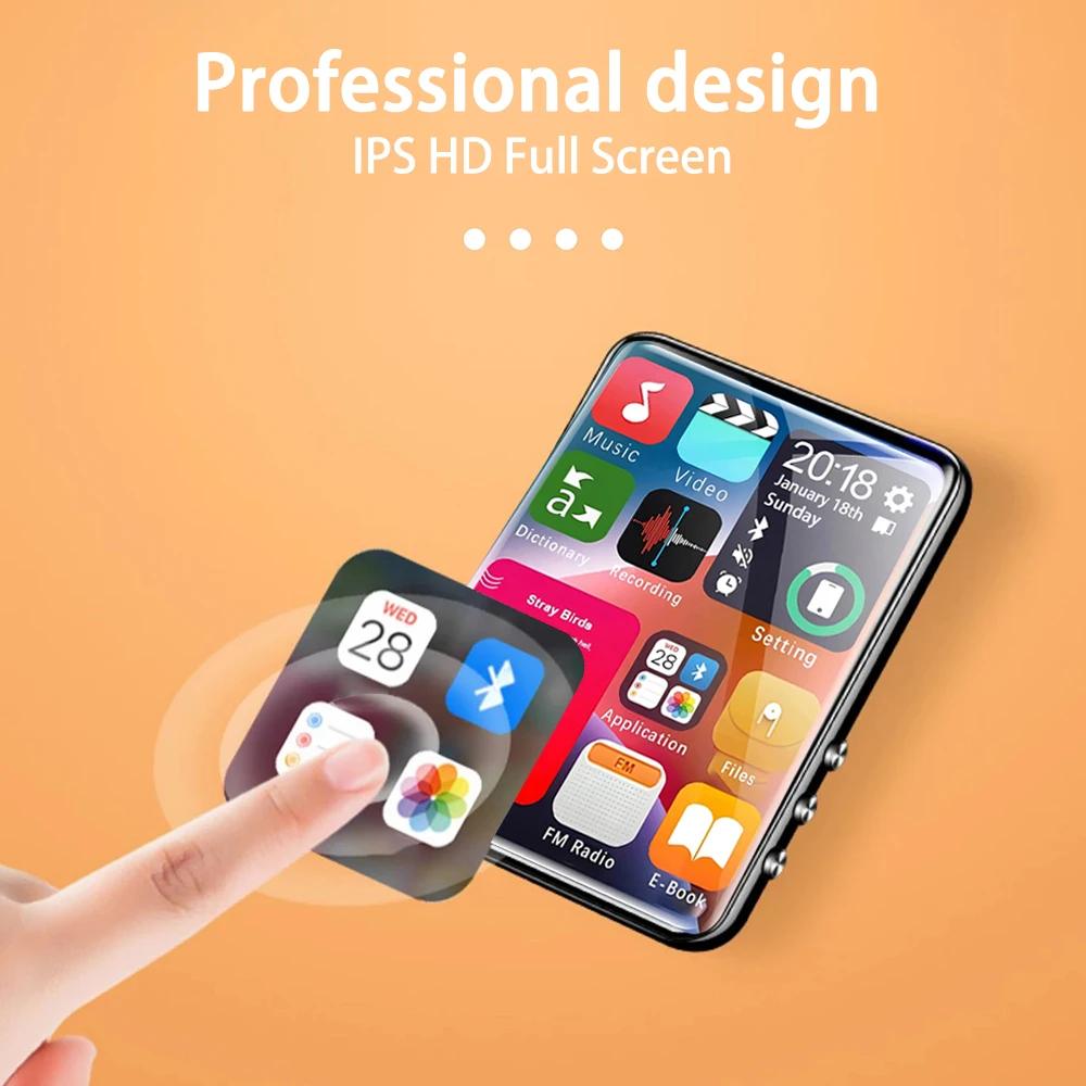 2,4-Zoll-Touchscreen-MP3-Player, tragbarer Multifunktions-Bluetooth-Musikplayer mit integriertem Lautsprecher, Radyo-Player mit Metallgehäuse