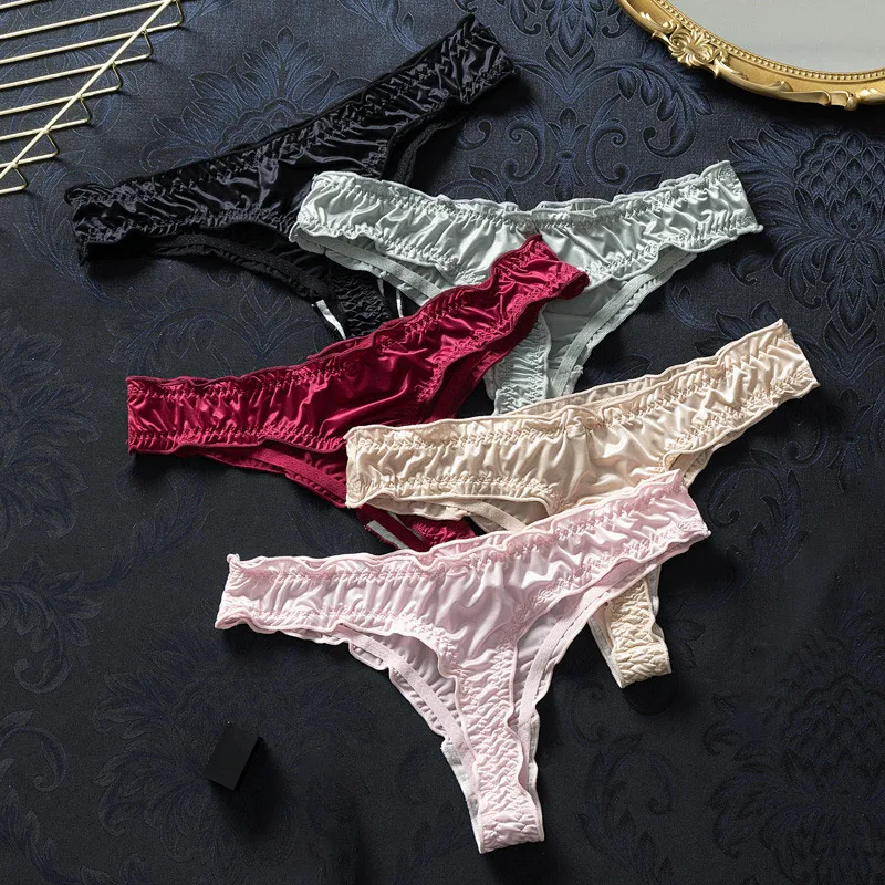 

Summer Seamless Panties for Women New Style Thin Ice Silk Thong Sexy Women's Underwear Folded Fungus Edge Brief for Girl