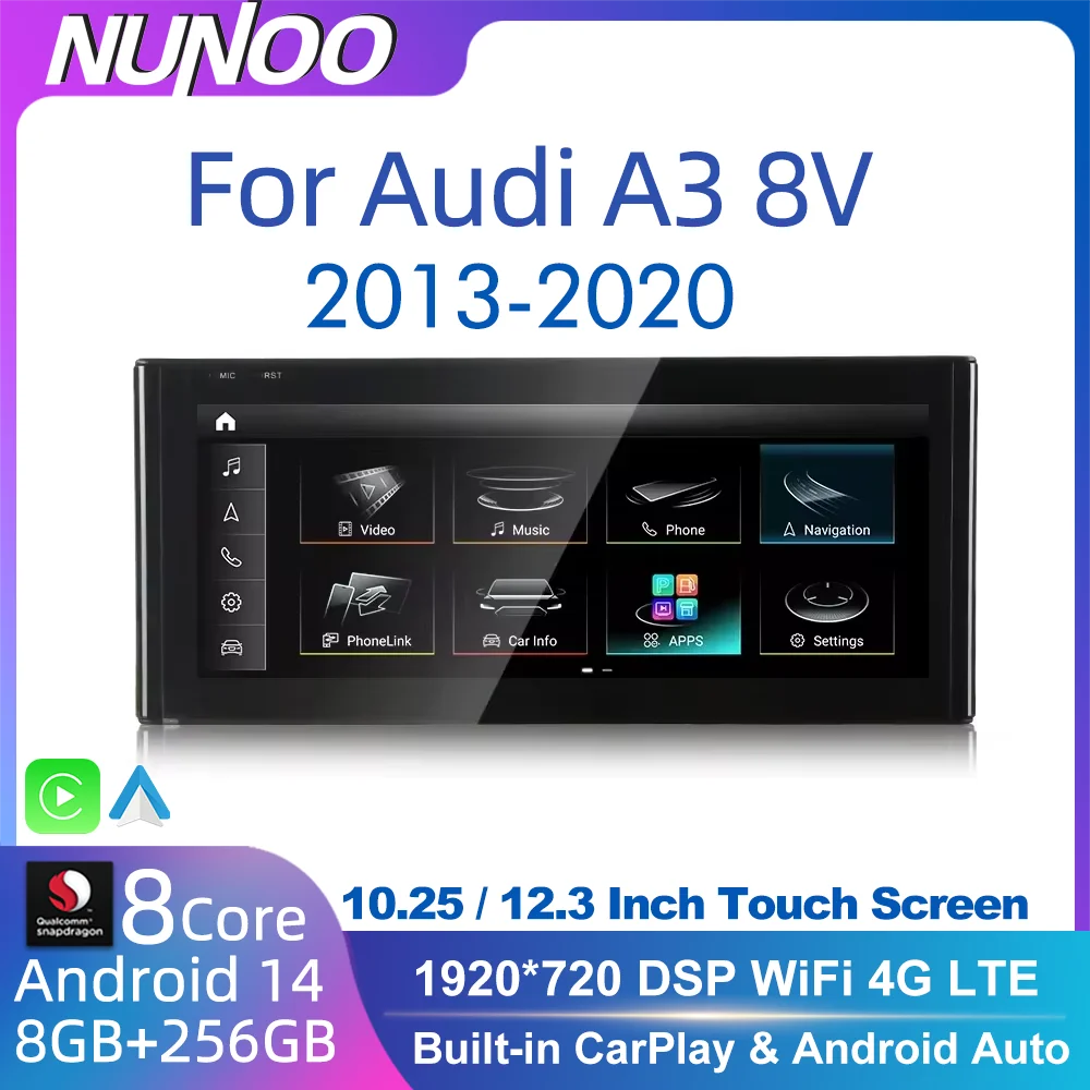 256GB For Audi A3 8V 2013-2020 GPS Wireless CarPlay Android Auto Car Multimedia Player Navigation Radio Stereo DSP WiFi