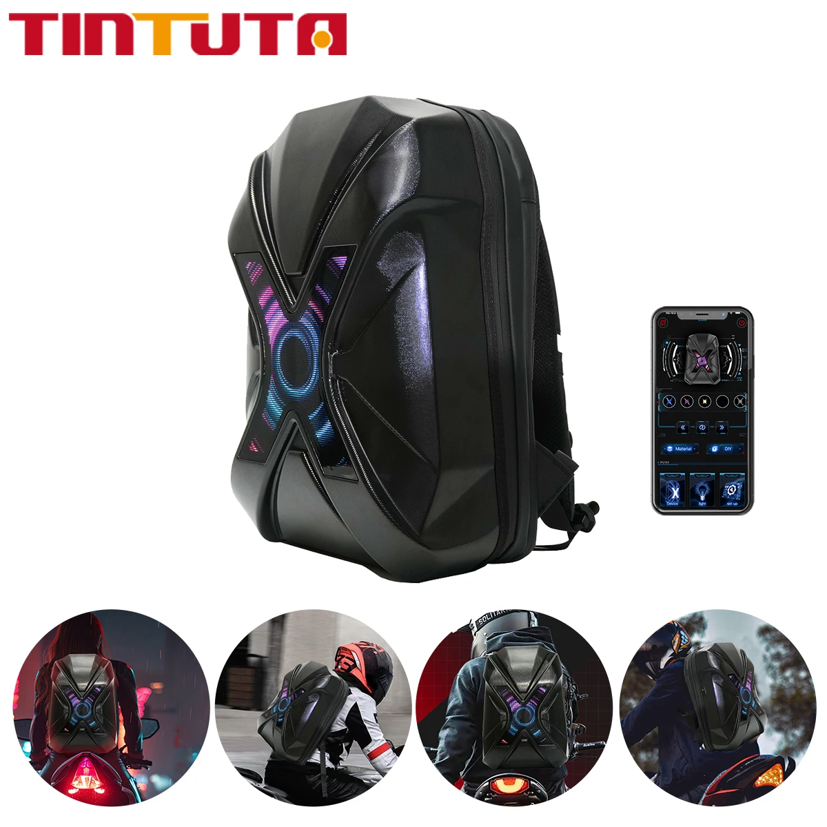 

LED Knight Backpack Hard Shell Large Capacity Motorcycle Riding Backpack Hard Shell Laptop Bag with Blink LED screen APP Control
