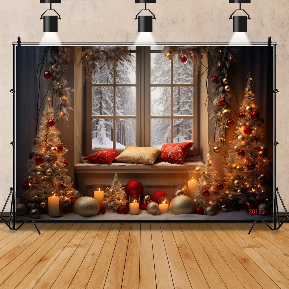 

Vinyl Custom Christmas Day Fireplace Photography Backdrops New Year Candy Chimneys Store Ball Window Studio Background WW-73