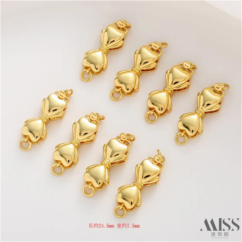 14K Gold Bag Color Retention 18K Bow Single Row Insert Buckle DIY Hand Connection Buckle Bracelet Necklace Pearl Button Head