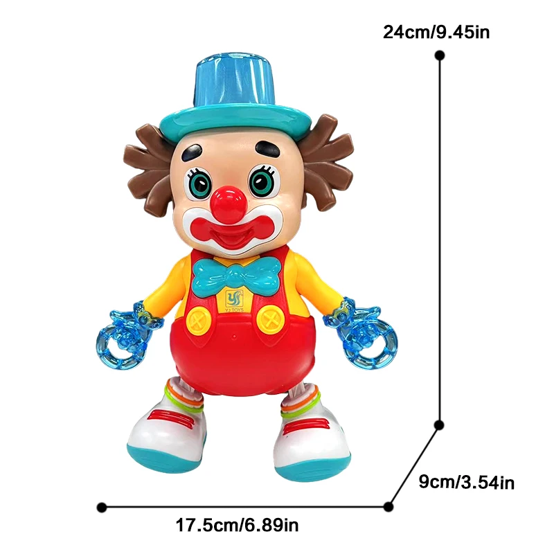 Elektryczny klaun-muzyczny z kolorowymi światłami i muzyką, idealny prezent świąteczny dla dzieci.