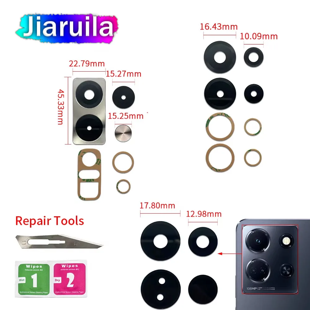 الكاميرا الخلفية الخلفية غطاء للعدسات الزجاجية مع لاصق لهاتف انفينيكس نوت 30 4G 5G 40 Pro 5G X6833B X6832 X6851 X693 X698 X663 X683 X670