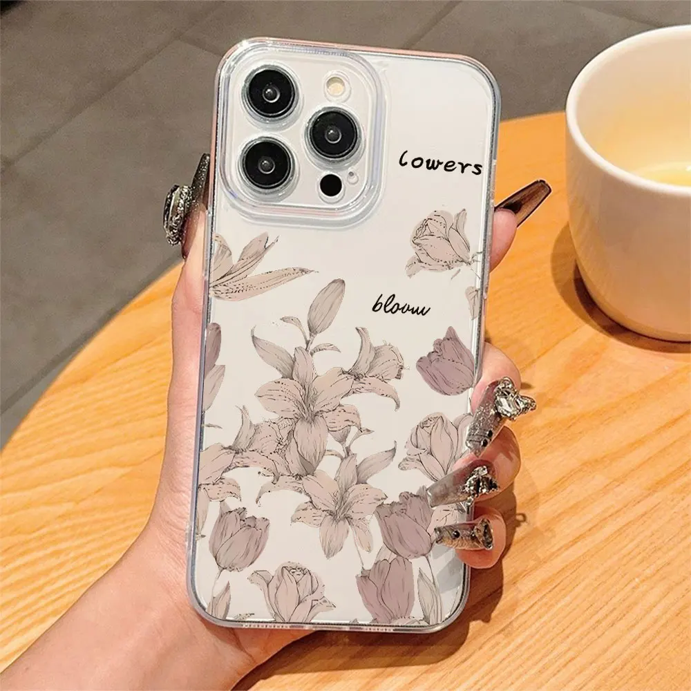 Elegant Flowers Phone Case For iPhone 11 12 13 14 15 16 17 Pro Xs Max Mini 8 7 6 6s Plus 16e 17e Air X XR Clear Non-Slip Cover view 4