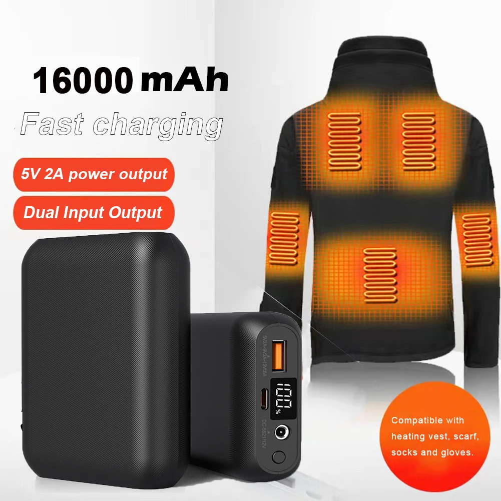 16000mAh Power Bank Heated Vest Jacket Battery 5V 2A USB And DC output Heating Scarf Socks Portable Electric Heating Equipment