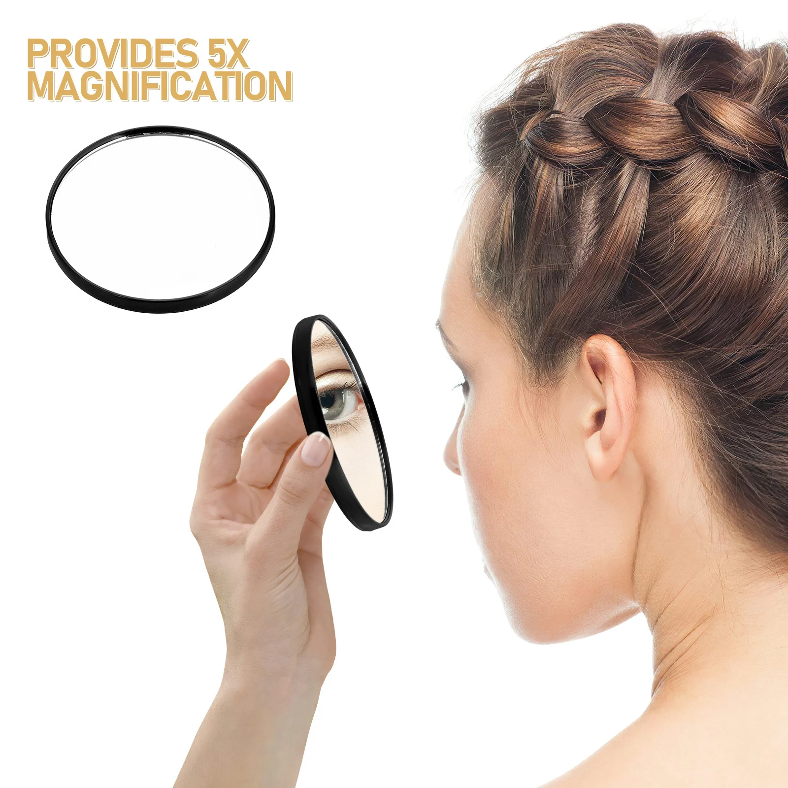 3Pcs Portable Black Compact Makeup Mirror 5x Magnification Travel Vanity Round Small Clear Mirror Makeup