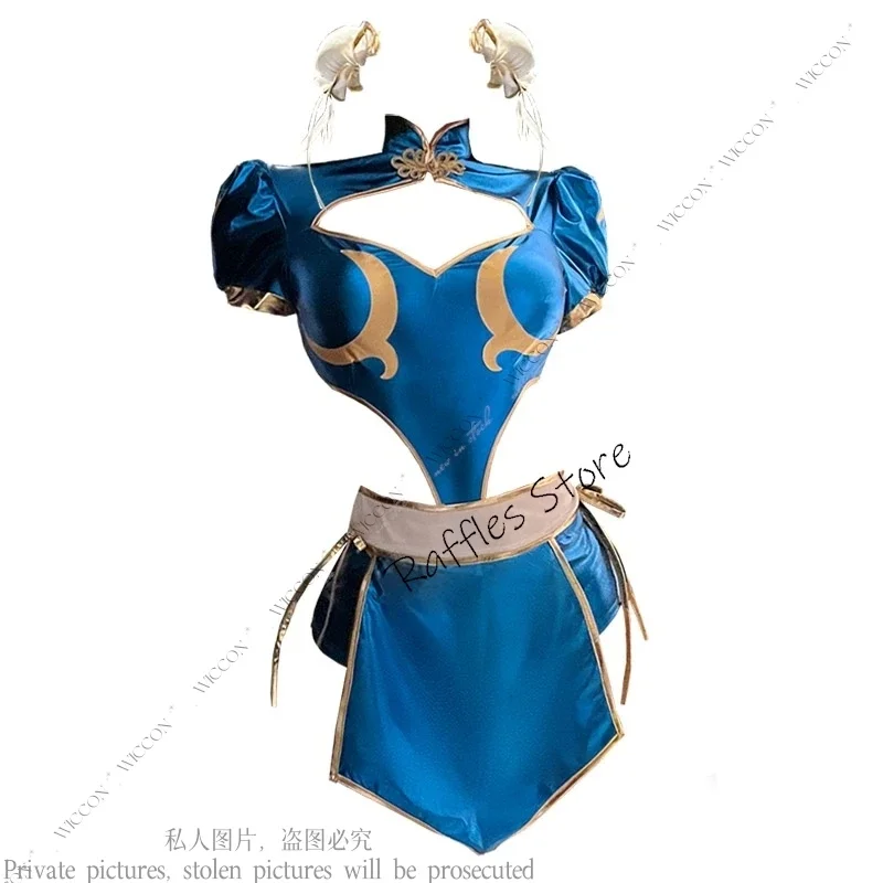 MN1 Chunli คอสเพลย์เครื่องแต่งกายเสื้อกางเกงผ้ากันเปื้อน Headwear ถุงเท้าถุงมือ Slit Cheongsam ชุดเซ็กซี่บทบาทเล่น Fanart Festivals8/yG