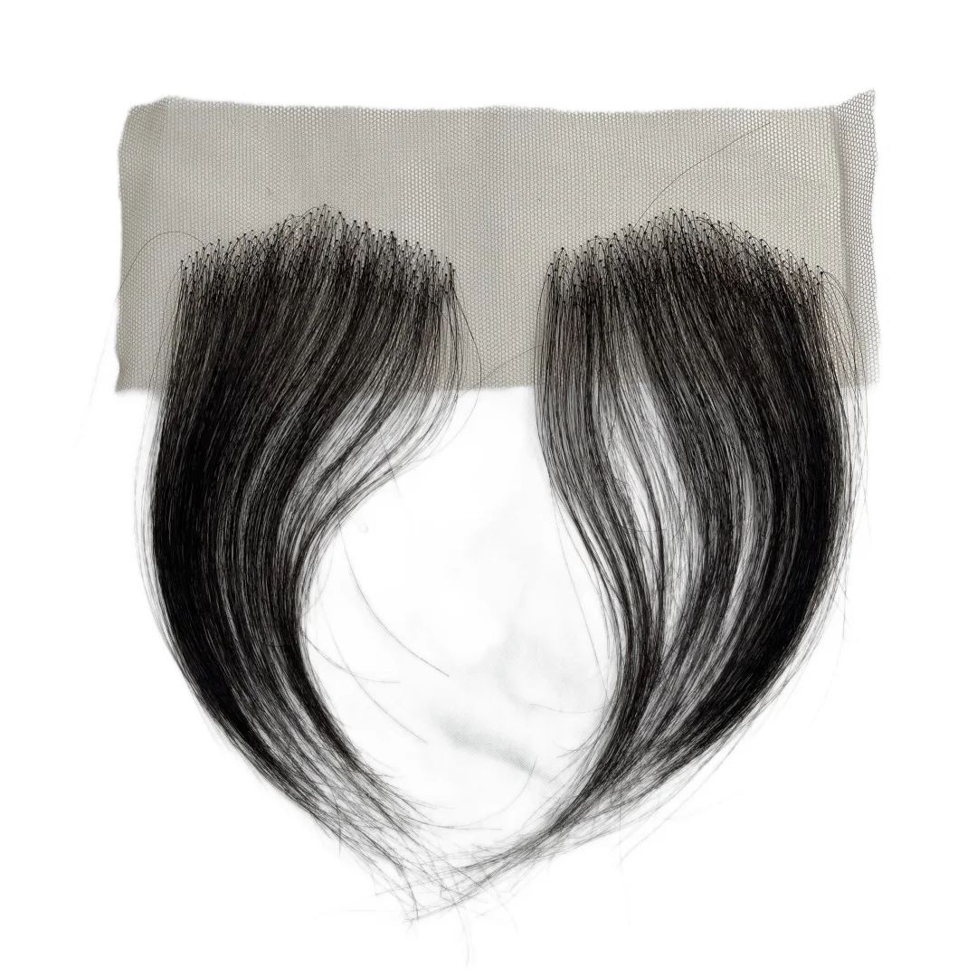 شرائط دانتيل للشعر للنساء - خط شعر دانتيل غير مرئي قابل لإعادة الاستخدام مع قطعتين من قطع الشعر البشري الطبيعي المصنوع يدويًا، أسود 6 بوصات