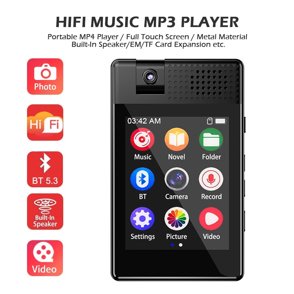 

2.5 Inch Touch MP3 Music Player Bluetooth 5.3 Supports Card, with FM Alarm Clock Pedometer e-Book Video Recorder TF Card 8/16G