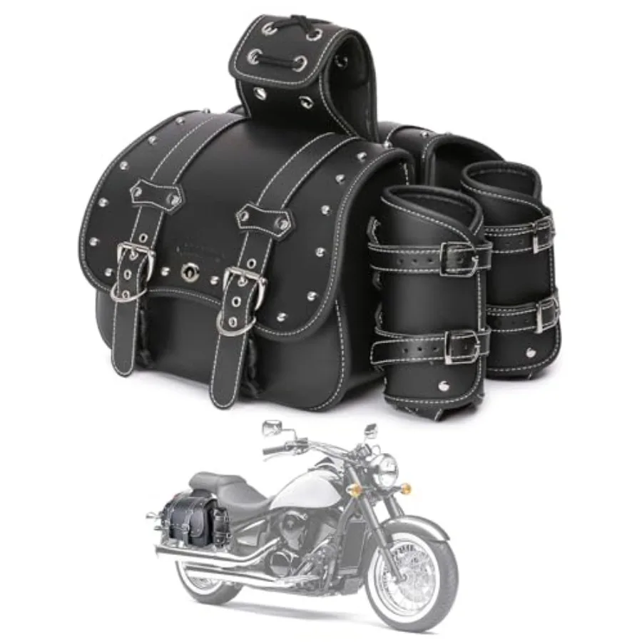 

High-density Leather Motorcycle Saddlebags for Universal Motorbike Use with Cup Holder Waterproof Side Panniers and Tool Storag