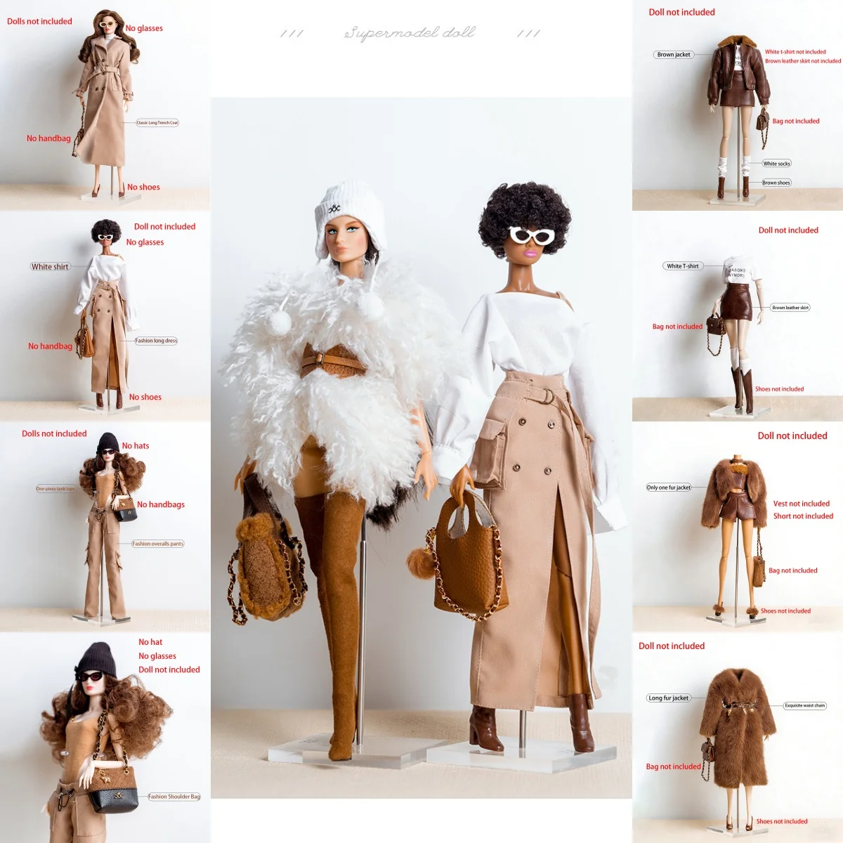 Roupas de Supermodelo com Design Original Xianxian, Casaco Clássico de Moda/Peça de Luxo em Pele/Vestido de Uma Peça/Conjunto de Calças para Boneca 1/6