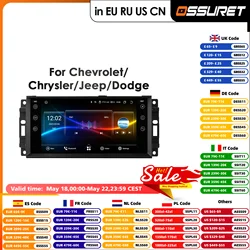 Carplay 4G Android Car Radio for Chevrolet Chrysler Sebring Aspen 300C Jeep Wrangler Commander Compass Patriot Liberty Dodge GPS