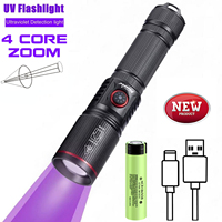 365nm/395nm UV Flashlight Zoom 20W Type C Rechargeable Purple Torch Pet Cat Dog Stains Urine Detector Fluorescence Light