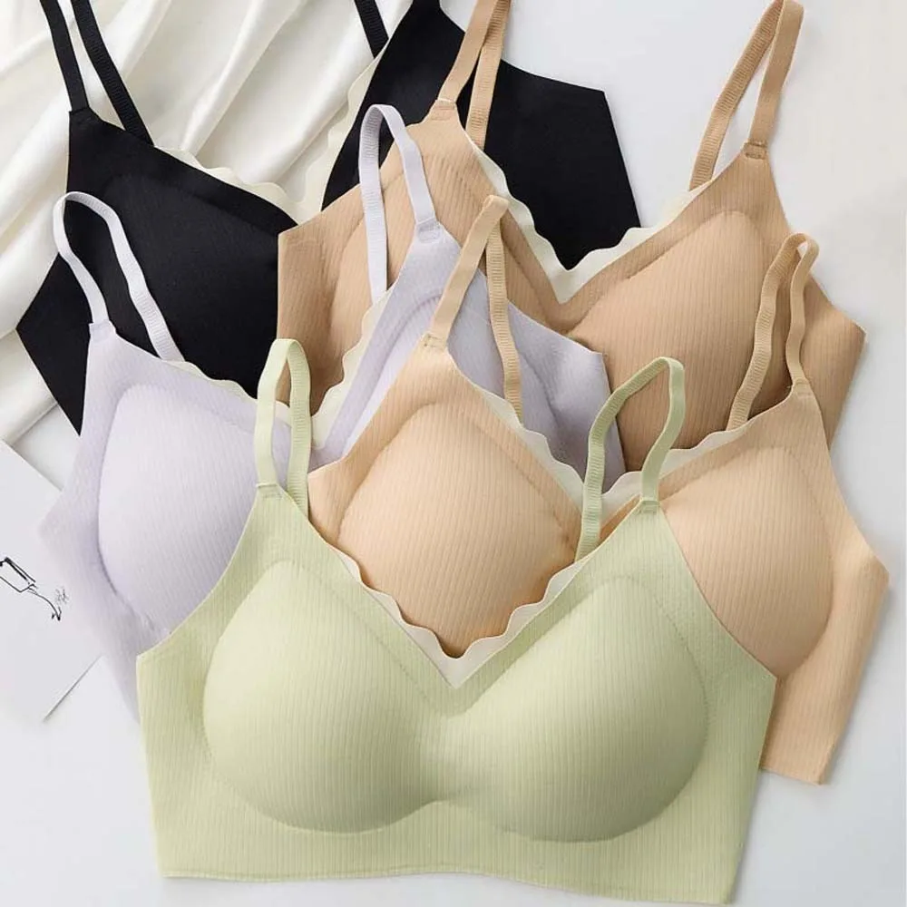 No Trace Wireless Deep V Bra Gathered Breasts Close-fitting Brassiere for Women Patchwork Anti-sagging Push Up Underwear Daily