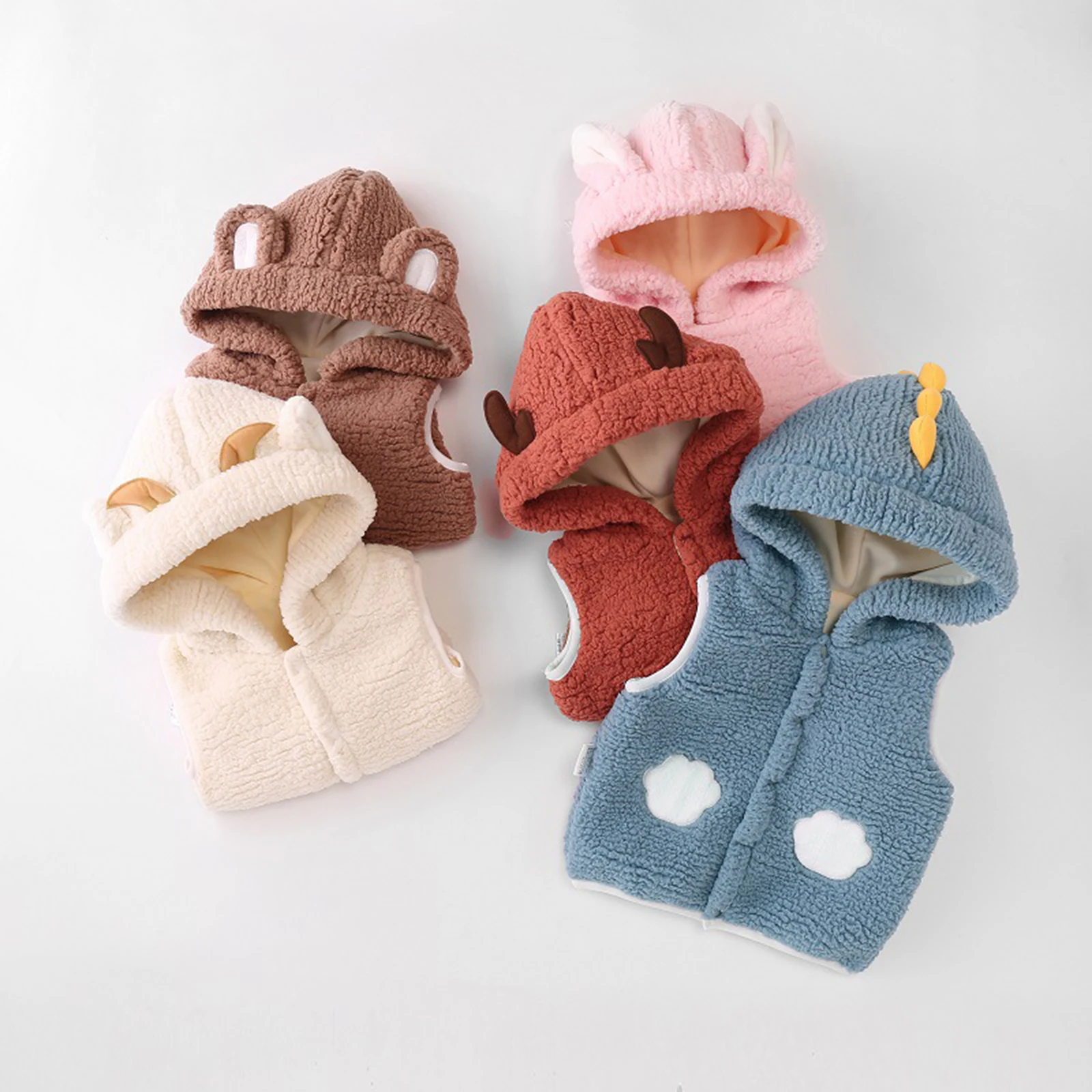 Baby Boys Girls Vest Faux Sherpa Fleece Cartoon Animal Shaped Hooded Waistcoat Fall Winter Sleeveless Coat