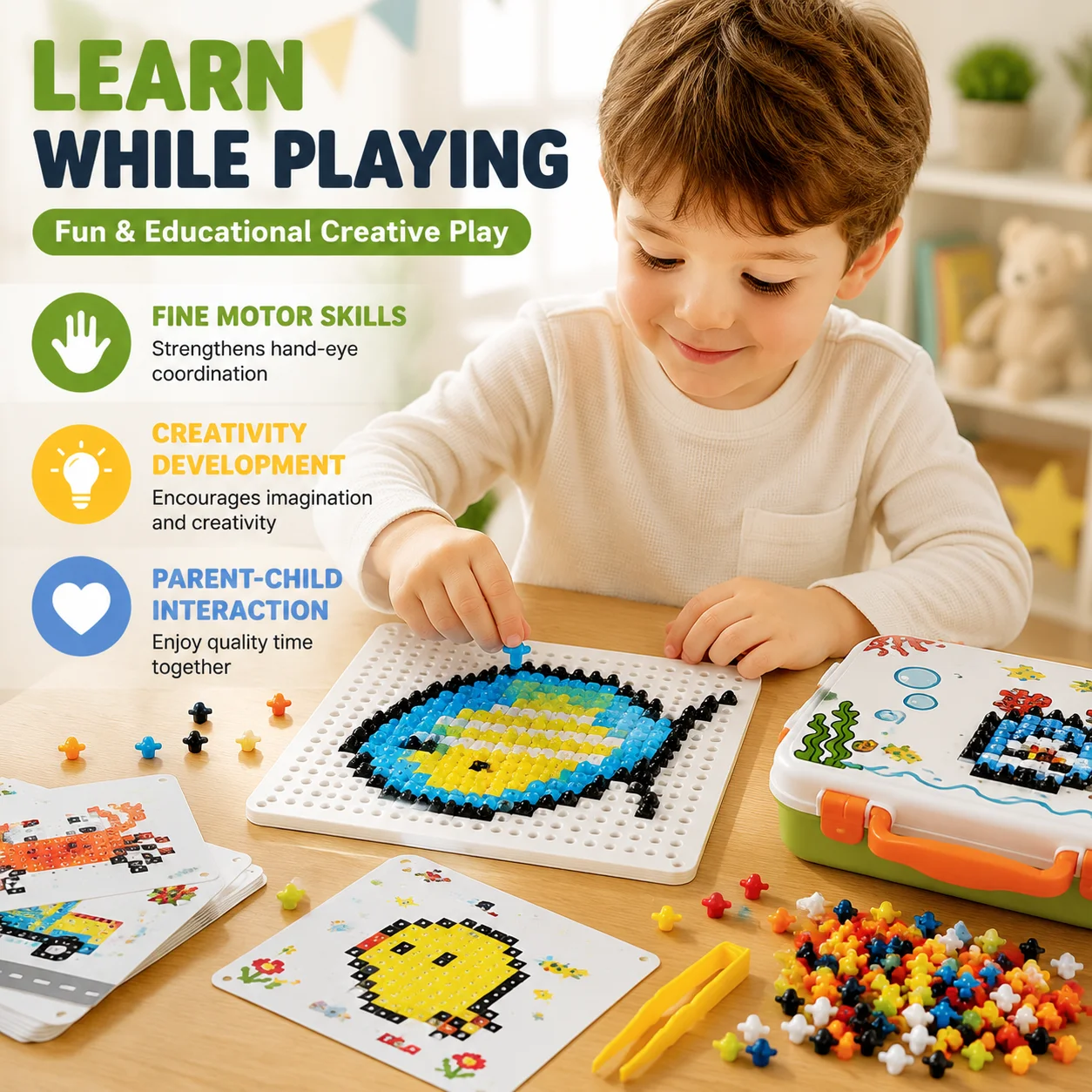子供向けパズル-3～5歳向け：3dキノコネイルパズル-460ピース-組み立てペグキット--stem玩具、diy創意頭脳体操パズル、誕生日プレゼント