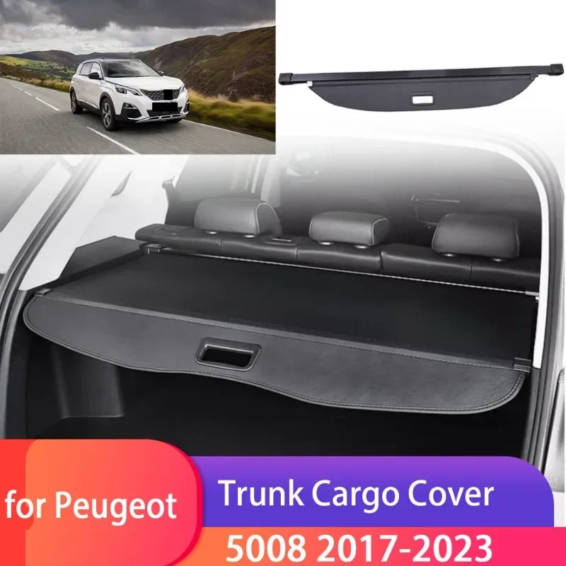 Car Trunk Cargo Cover For Peugeot 5008 2017 2018 2019 2020-2023 Luggage Storage Security Shield Curtain Partition Mat Accessorie