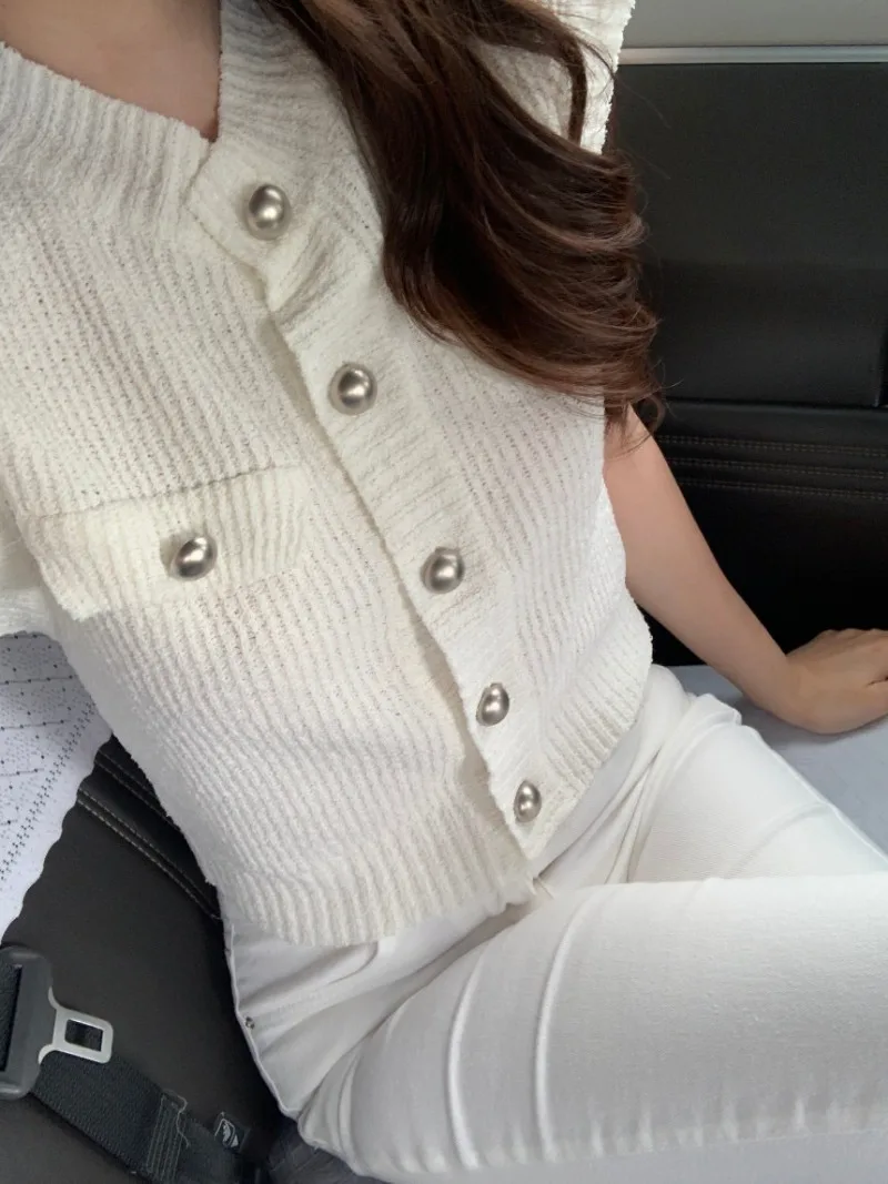 Single Breasted Cardigans Femme Short Sleeve Ropa Mujer Spring Summer 2024 Woman Sweaters Knitted Tops Korean Simple Sueteres