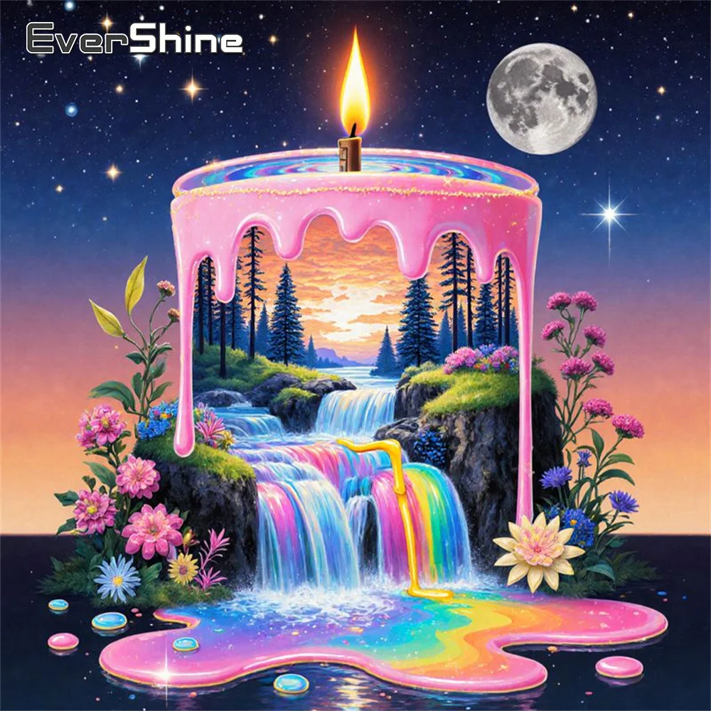 EverShine Diamantmalerei, Kerzenlandschaftsbild, Strass-Mosaik, Wasserfall-Stickerei, Blumenmuster für Erwachsene, Anfänger