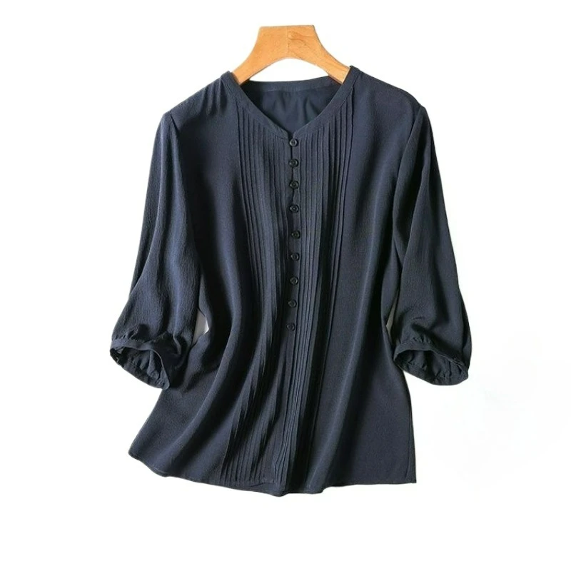 2025 Nieuwe Zomer Dames Zijden Tops Koreaanse Mode Blouse Vrouwen Casual Frankrijk Stijl Dames Shirts