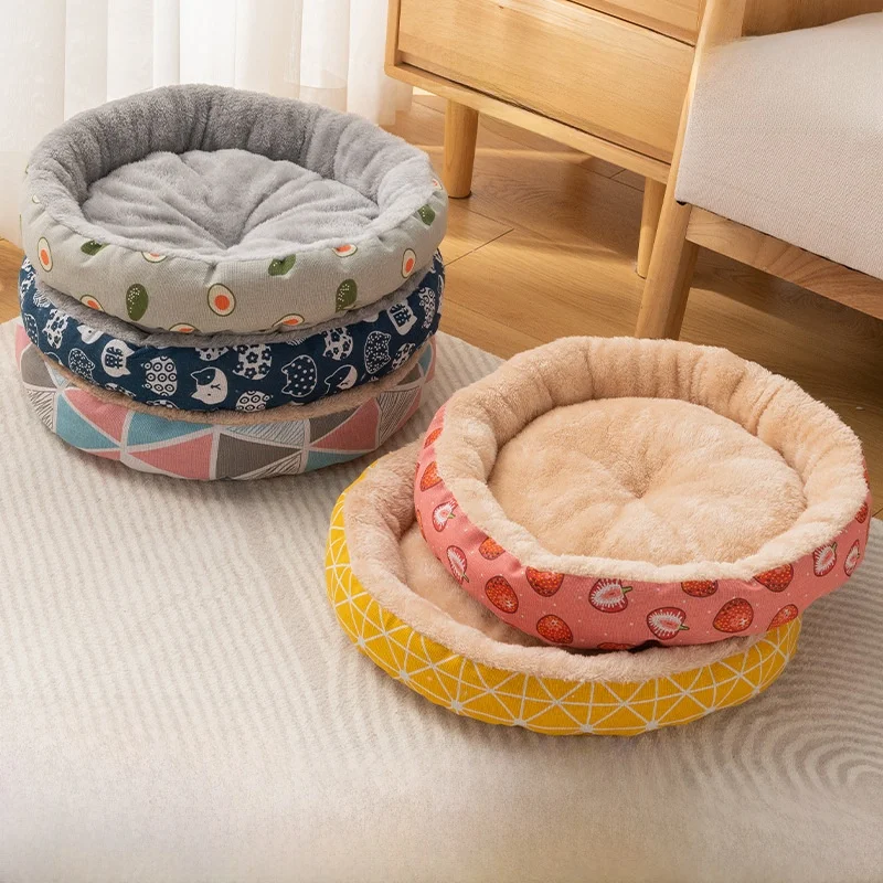

Теплый хлопково-льняной круглый лежак-гнездо для собак на все сезоны, с отверстием, зимний, для мелких пород, для дома, открытый